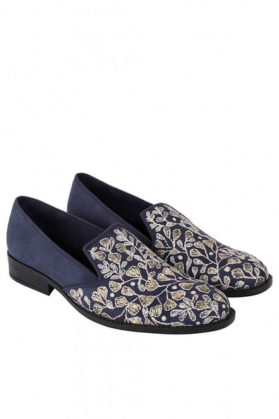 Blue embroidered loafers