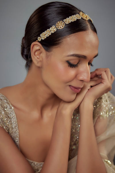 Gold pearl kundan-polki sheesh phool