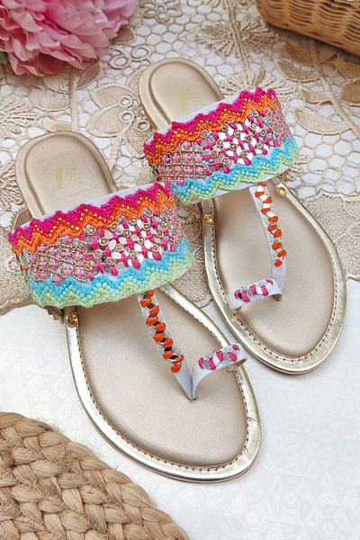 Multicolour embellished kolhapuris