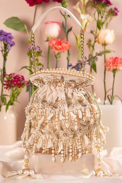 Gold and off white potli bag