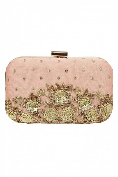 Pink hand embroidered clutch