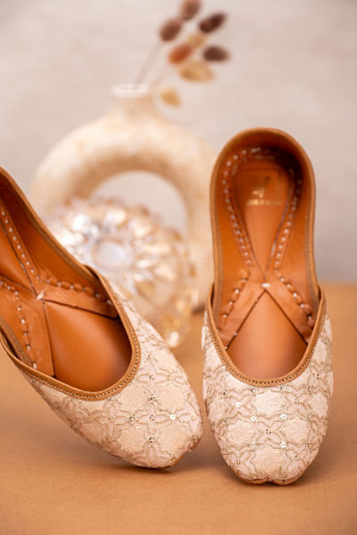 Gold chikankari embroidery juttis