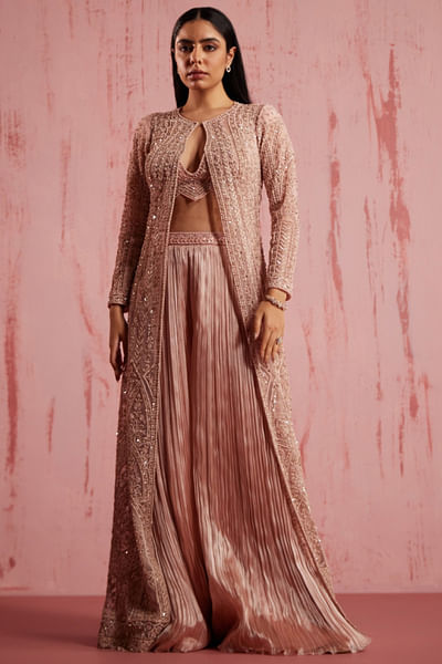 Pink sequin embroidered jacket set