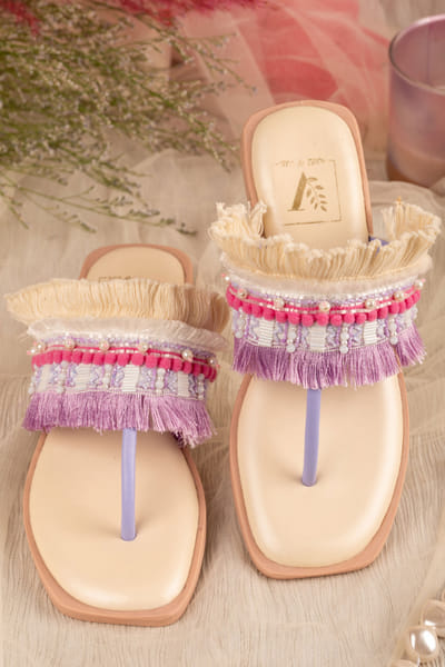 Lilac tassel t-strap flats