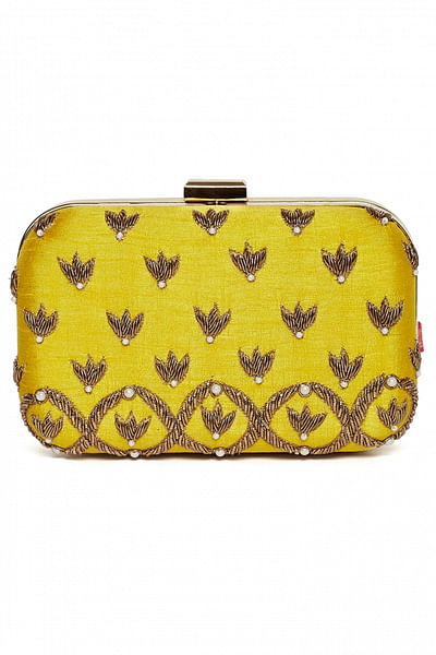 Yellow hand embroidered clutch