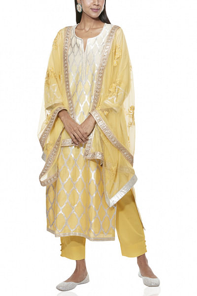 Yellow embroidered kurta set
