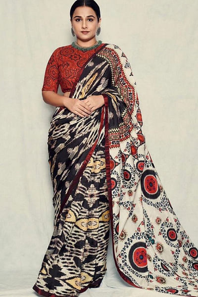 Multicoloured silk sari and top