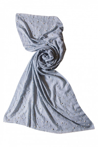 Hand-embroidered, pearl encrusted scarf