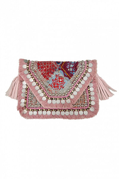 Pink fringe accented clutch
