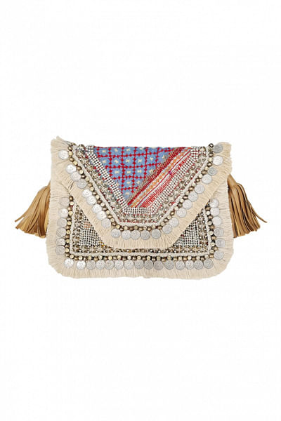 Off white embellished clutch