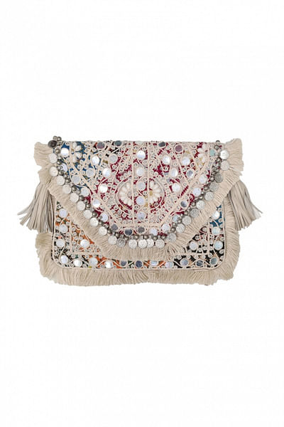 Off white embroidered clutch