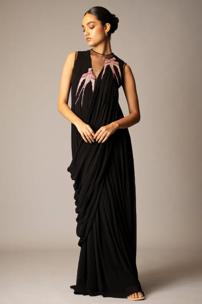 Vivek patel Black bead embroidered gown VIVFEB26D139178