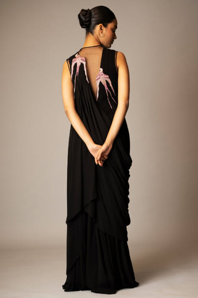 Vivek patel Black bead embroidered gown VIVFEB26D139178