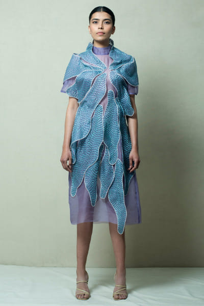 Lavender resham embroidered dress