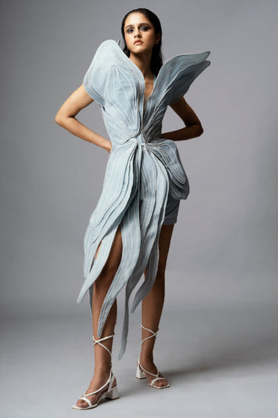 Frost blue embroidered structured dress