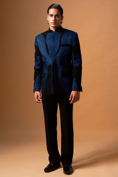 Black thread embroidered bandhgala set