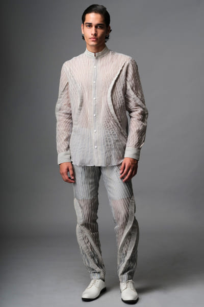 Forest blue 3D embroidered shirt and trousers