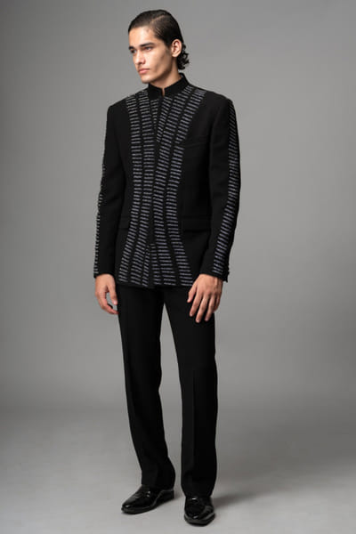 Black hand embroidered bandhgala set