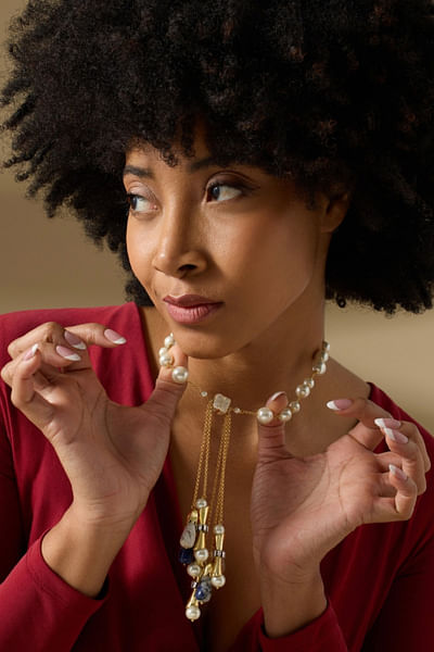 Gold baroque pearl and stone necklace