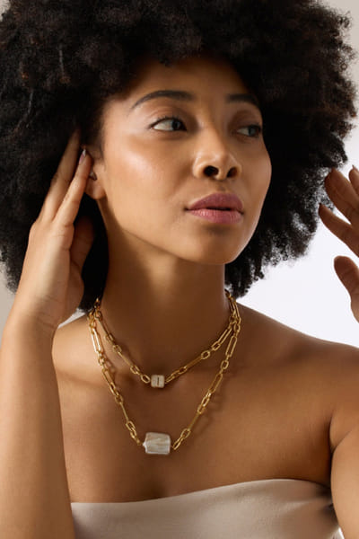 Gold baroque pearl layered chain necklace