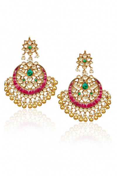 Ruby and emerald chandbalis earrings