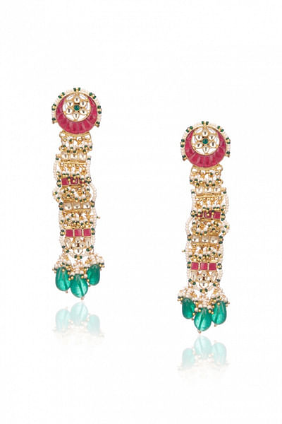 Long kundan and pearl earrings