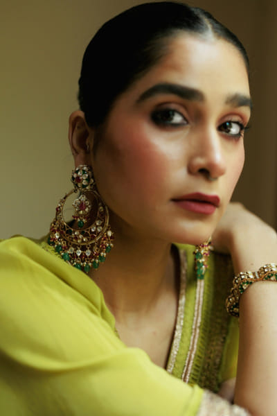 Varq Jewels Multicoloured polki stone gold plated earrings VARQJUL26D148500