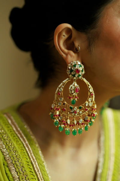 Varq Jewels Multicoloured polki stone gold plated earrings VARQJUL26D148500