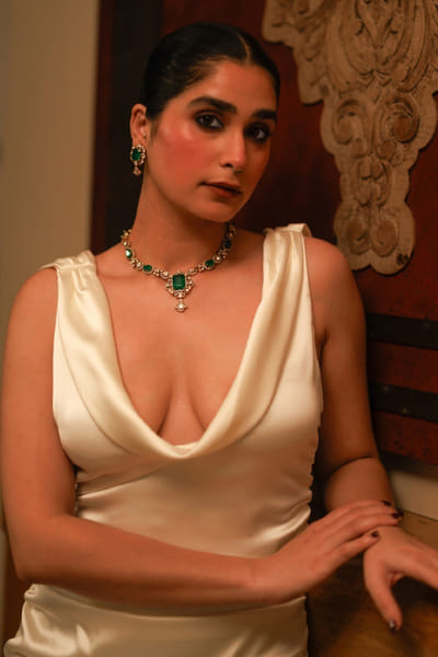 Varq Jewels Green moissanite polki necklace set VARQJUL26D148505