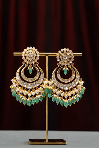 Green beads embellished jhumkas