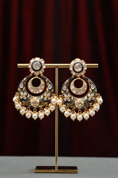Blue and white embellished jhumkas