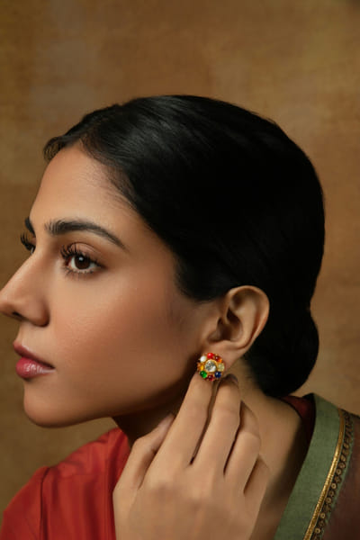 Multicolour navratna gemstone stud earrings