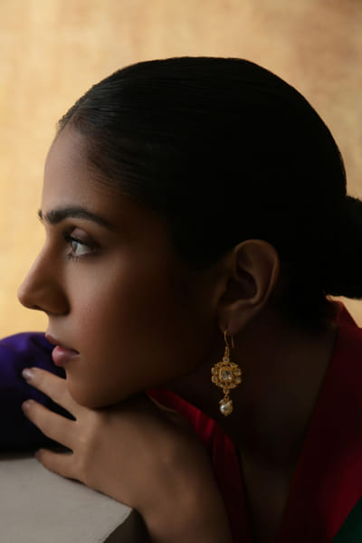 White moissanite pearl drop jhumkas