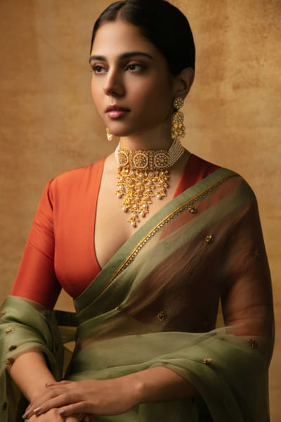 Gold and white moissanite pearl choker