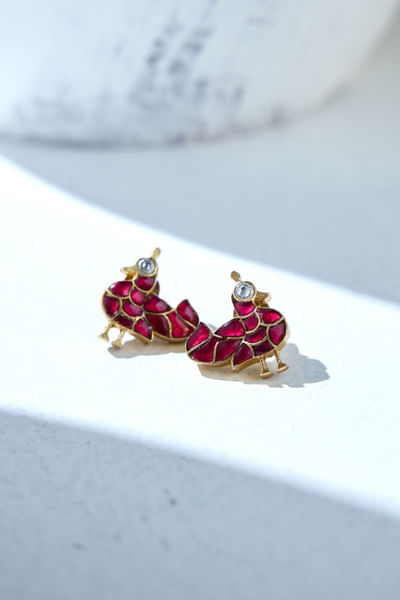 Pink and white gold plated stud earrings