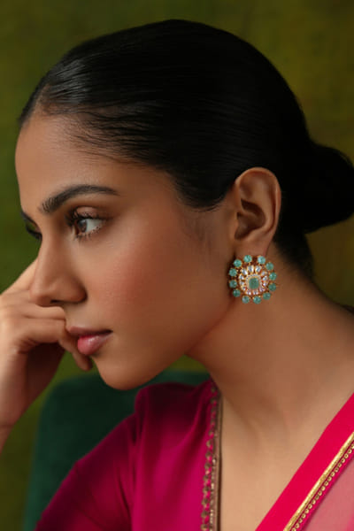 White and green polki stone studs