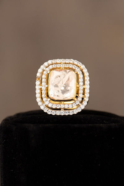 White polki embellished square shape ring