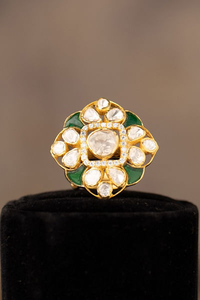 Green polki embellished ring