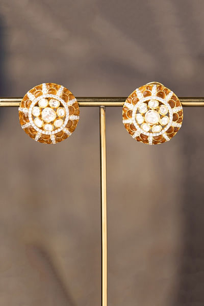 Golden polki embellished stud earrings