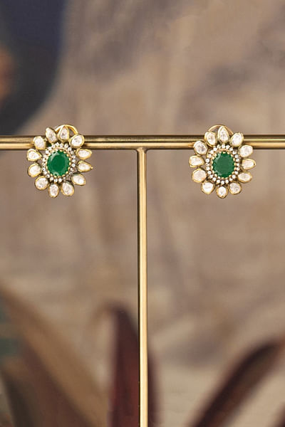 Green polki and stone embellished stud earrings