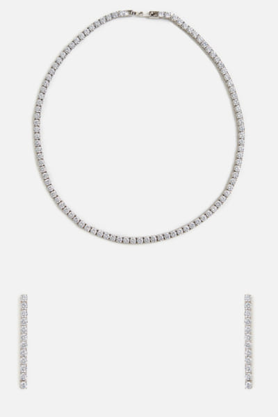 VIVINIA by Vidhi Mehra White zircon embellished choker necklace set VIVNOV25D138571