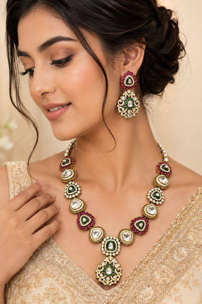 VIVINIA by Vidhi Mehra Gold moissanite polki necklace set VIVFEB26D138172