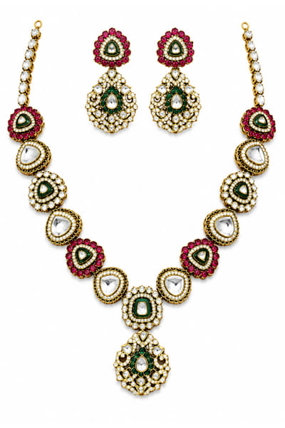 VIVINIA by Vidhi Mehra Gold moissanite polki necklace set VIVFEB26D138172