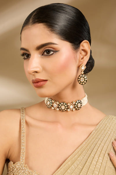 Black pearl encrusted choker set