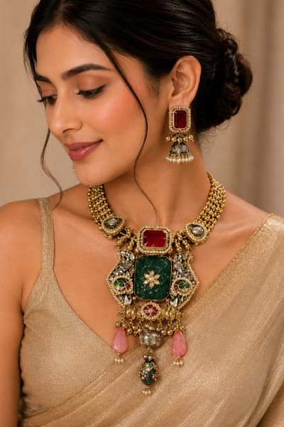 VIVINIA by Vidhi Mehra Multicolour stone embellished necklace set VIVFEB26D138173