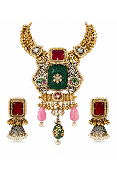 VIVINIA by Vidhi Mehra Multicolour stone embellished necklace set VIVFEB26D138173
