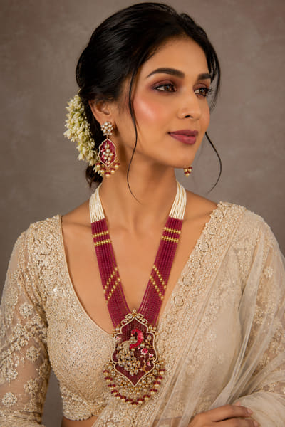 VIVINIA by Vidhi Mehra Ruby moissanite polki beaded necklace set VIVIAUG26D253515