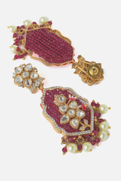 VIVINIA by Vidhi Mehra Ruby moissanite polki beaded necklace set VIVIAUG26D253515