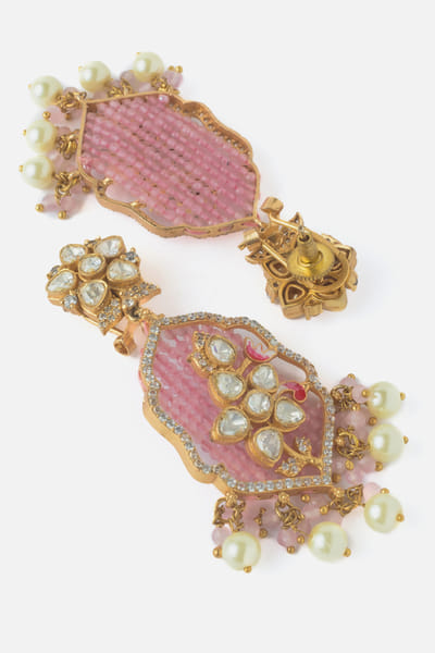 VIVINIA by Vidhi Mehra Pink moissanite polki beaded necklace set VIVIAUG26D253516