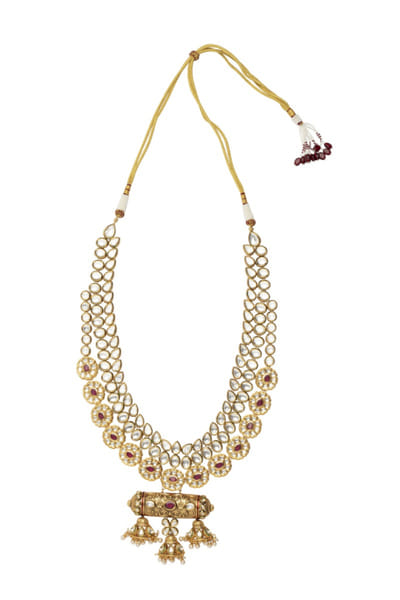 VIVINIA by Vidhi Mehra Gold plated red stone encrusted necklace set VIVJAN26D337184